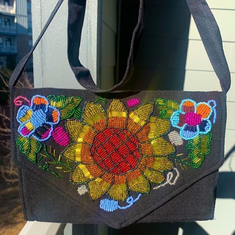 Colorful floral beaded artisan handbag